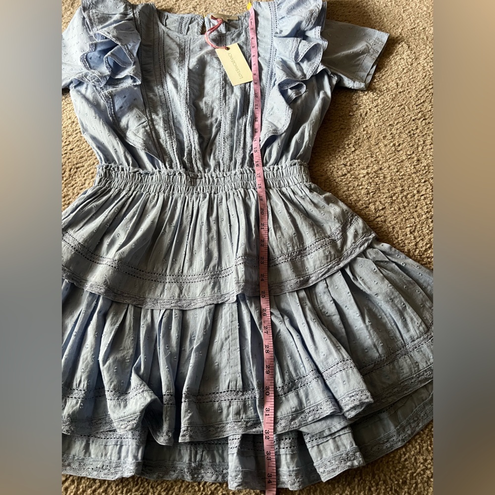 Love Shack Fancy Natasha Dress in Heather Blue Sz M NWT Ruffle Tiered - Picture 13 of 14